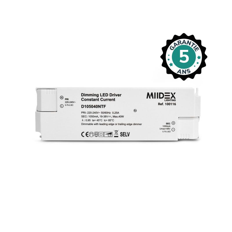MIIDEX ALIMENTATION POUR LED 19-38VDC 40W DIMMABLE COUPURE DE PHASE
