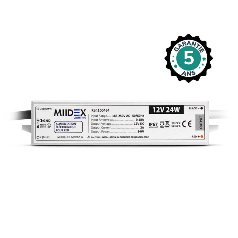 MIIDEX Alimentation pour LED 24W - 12V DC - IP67