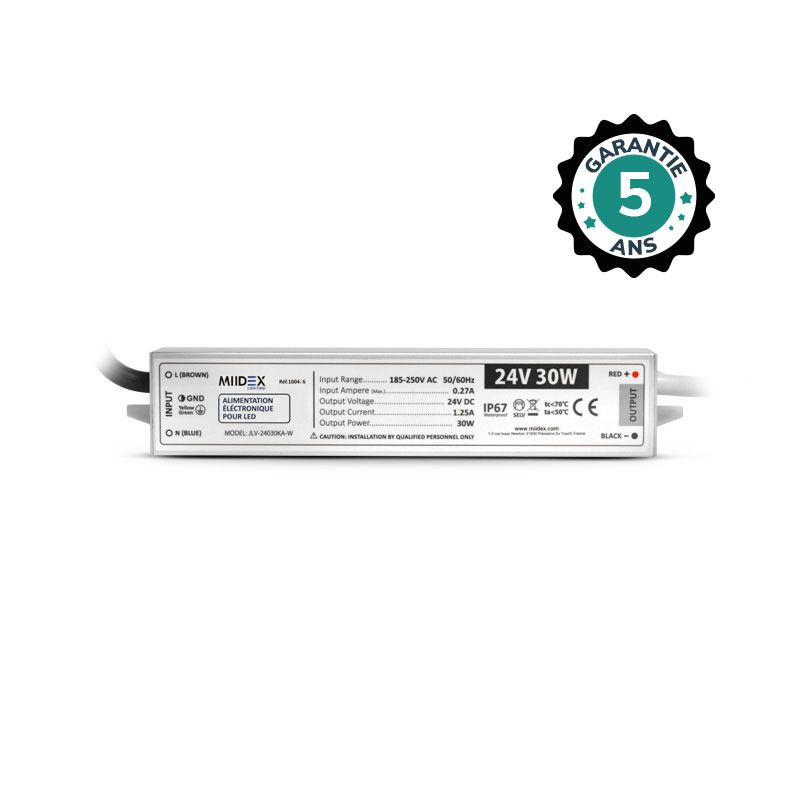 MIIDEX ALIMENTATION POUR LED 30W - 24V DC - IP67