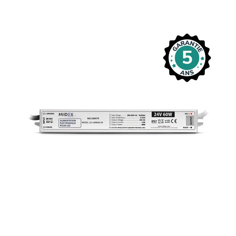 MIIDEX ALIMENTATION POUR LED 60W - 24V DC - IP67