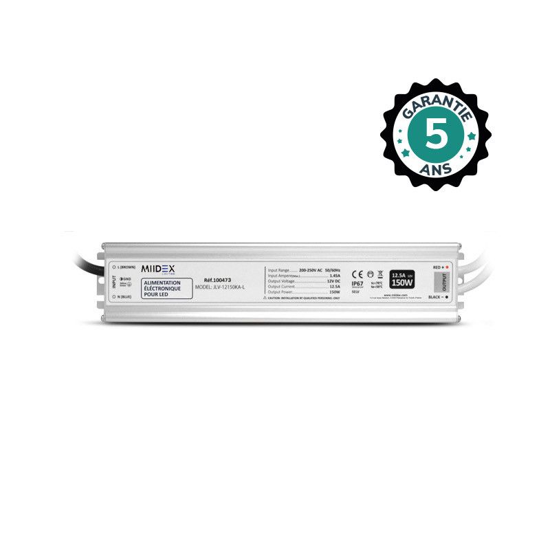 MIIDEX ALIMENTATION POUR LED 150W - 12V DC - IP67