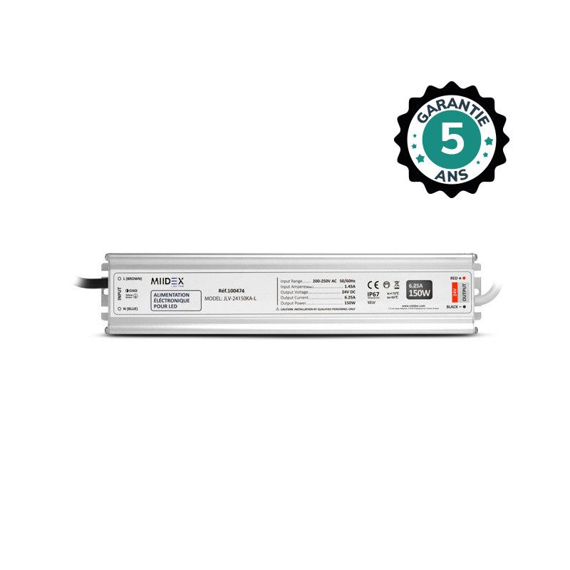 MIIDEX Alimentation pour LED 150W - 24V DC - IP67