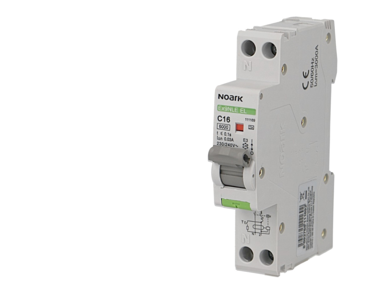 Disjoncteur différentiel slim 16A / 30 mA AC Noark Ex9NLE EL