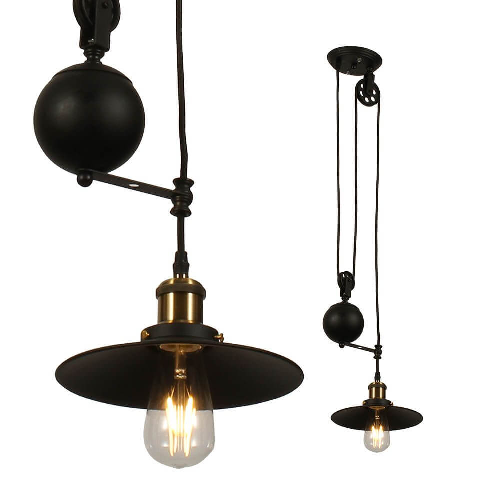 Metal Pendant Light Black Adjustable