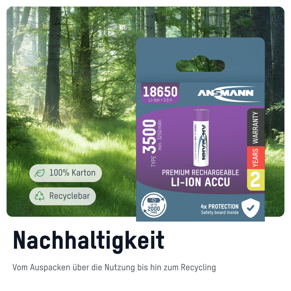 Ansmann Batterie rechargeable 18650 Lithium-Ion 2600mAh 3400mAh TypeC