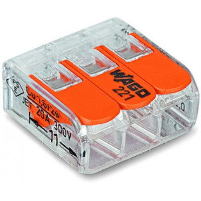 WAGO- BOITE DE 50 -Borne de raccordement COMPACT Pour tous types de conducteurs max. 4 mm² 3 conducteurs avec leviers