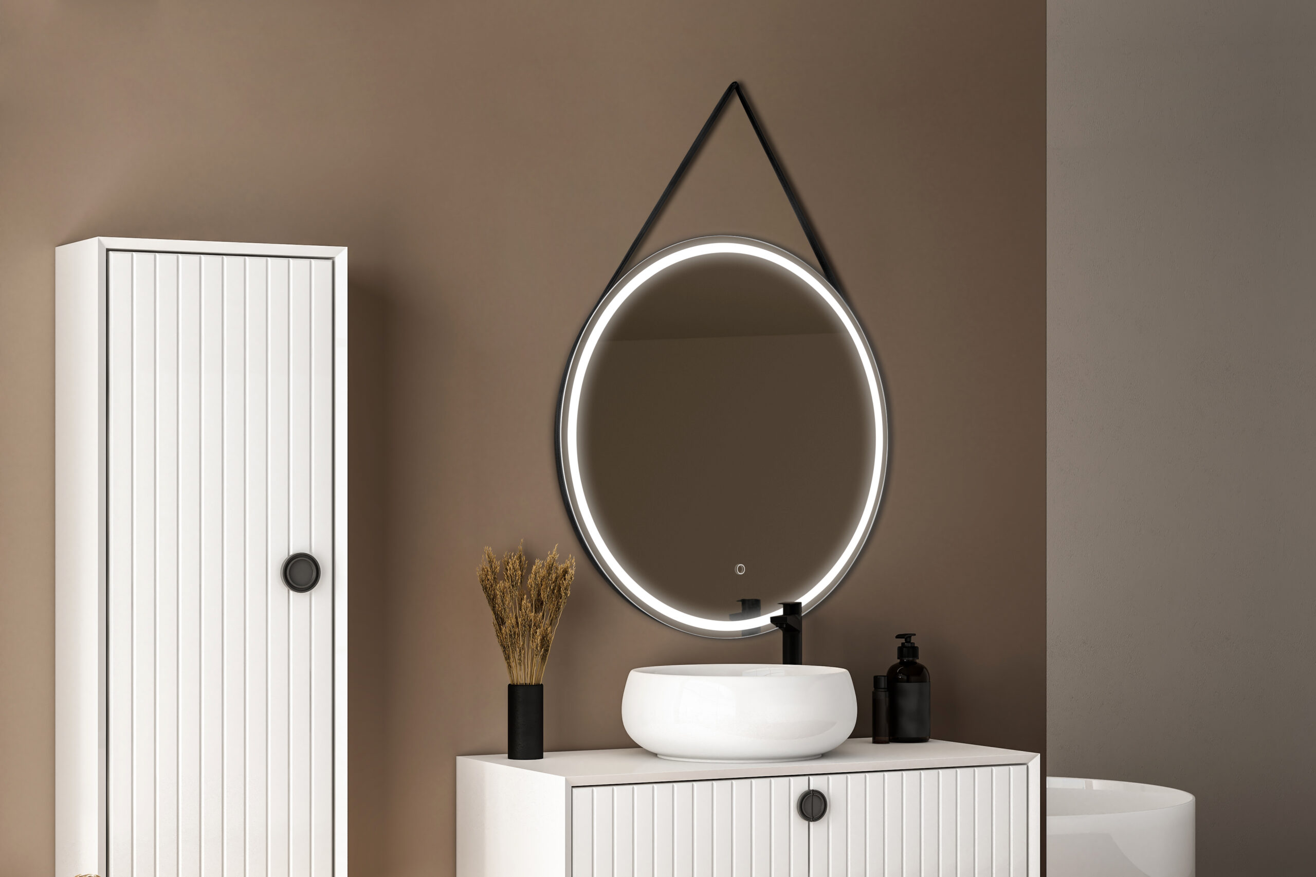 FOCCO Miroir avec lumière LED MIA STRAP BLACK DIAM 600MM 4000K