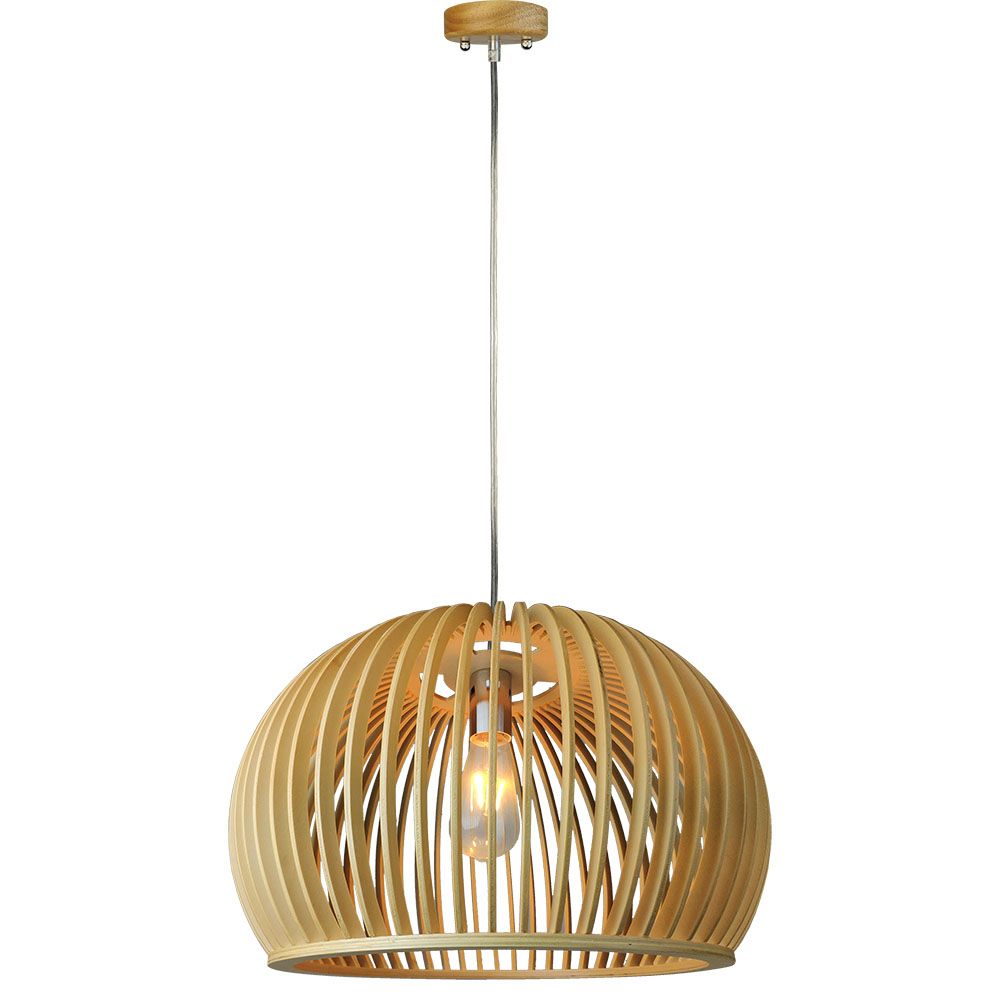 LUMINAIRE SUSPENSION EN BOIS SUPPORT DÉCORATIF CHROMÉ E27 D450 *