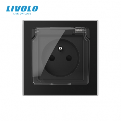 LIVOLO PLAQUE EN VERRE POUR DEUX PRISES GRISE