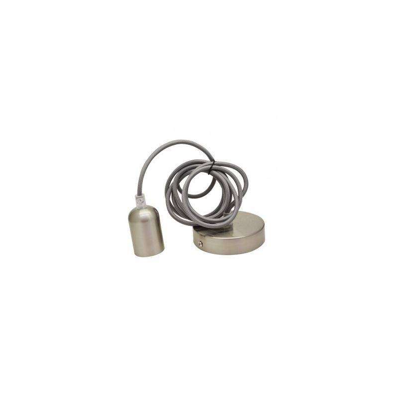 VISION EL SUSPENSION DOUILLE E27 METAL M006 CYLINDRE ROND BROSSE NICKEL + CÂBLE 2M