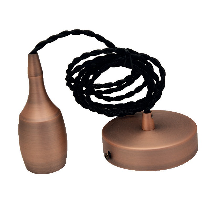 Suspension Douille E27 Metal M008 Cloche longue Mat cuivre rouge + Câble 2m