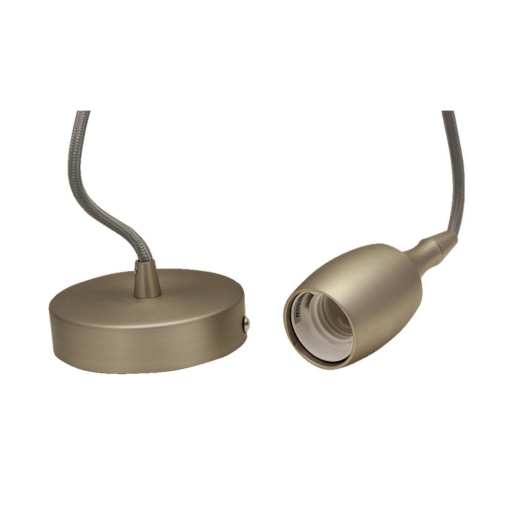 Suspension Douille E27 Metal M008 Cloche longue Mat Nickel + Câble 2m