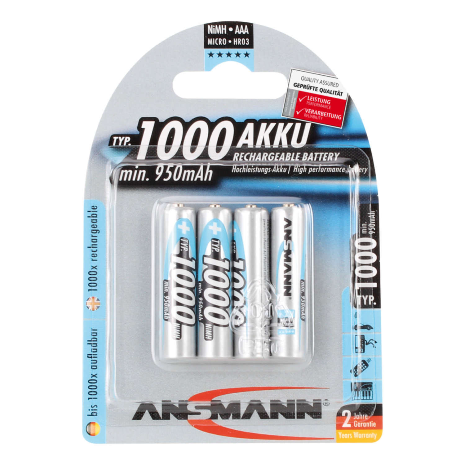 AAA - 1000mAh Ansman Battery Rechargeable Blister de 4