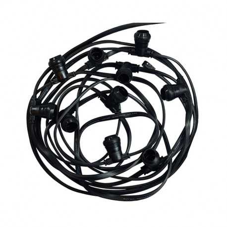 VISION-EL GUIRLANDE FORAINE CABLE PLAT NOIR 10M 10 DOUILLE E27