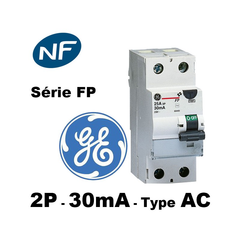 GE Interrupteur différentiel bipolaire 30mA 63A type AC série FP