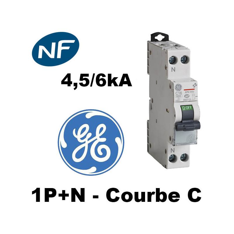 DISJONCTEUR COMPACT GE 4.5/6kA 10A MODELE UNIBIS PHASE NEUTRE COURBE C
