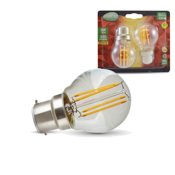 VISION-EL LED FIL COB G45 B22 3 W 2700°K BLISTER X 2