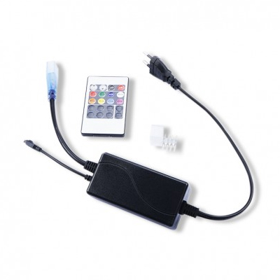 ALIMENTATION RGB 230V + CONTRÔLEUR + TÉLÉCOMMANDE + EMBOUT FIN + CONNECTEUR PIN MALE/MALE 5050