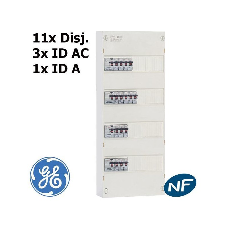 GE Tableau Electrique précablé 11 disjoncteurs + 3 Inter Diff 40A AC + 1 Inter Diff 63A Type A
