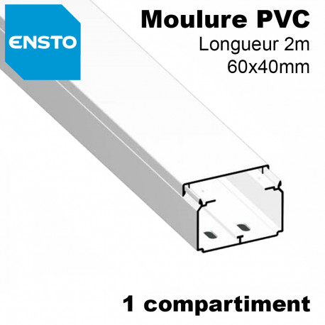 Moulure 2M 60x40 PVC blanc,1 compartiment, fond pré-percé