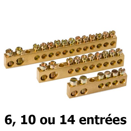 Bornier de terre 6 entrées ( 2x10mm² + 4x6mm²)
