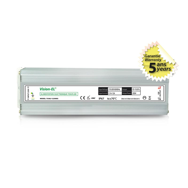 ALIMENTATION 200W 12V DC LUMINEUX IP67