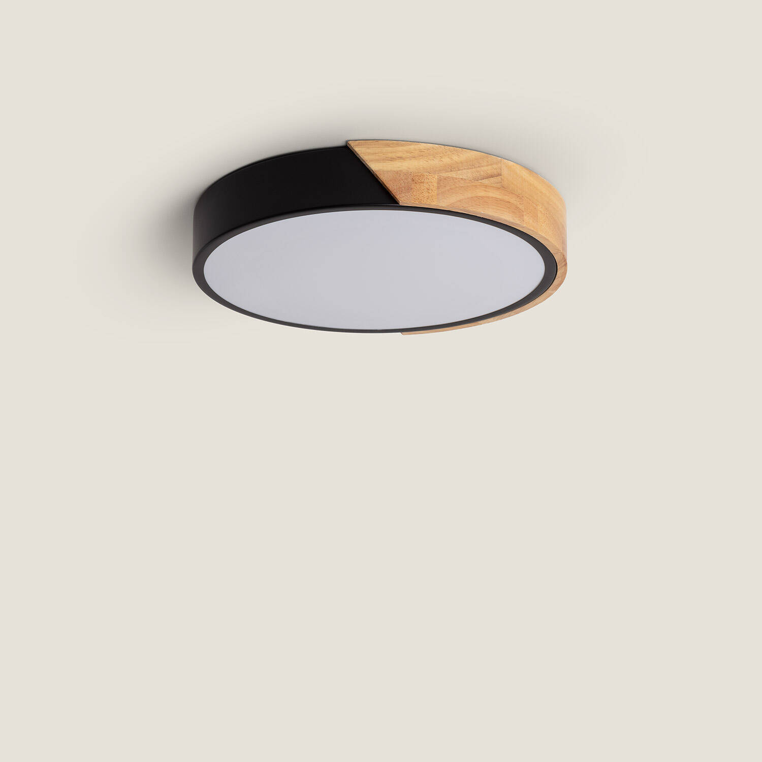 Plafonnier LED Rond Bois CCT Sélectionnable Semi-Dari 18W ILUZZIA Couleur Noire R2187-W38