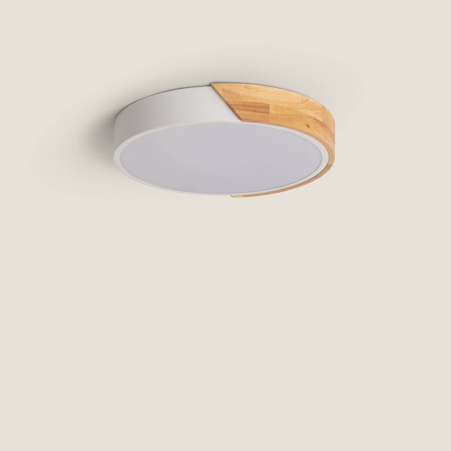 Plafonnier LED Rond Bois CCT Sélectionnable Semi-Dari 18W ILUZZIA Couleur Blanche R2187-W38