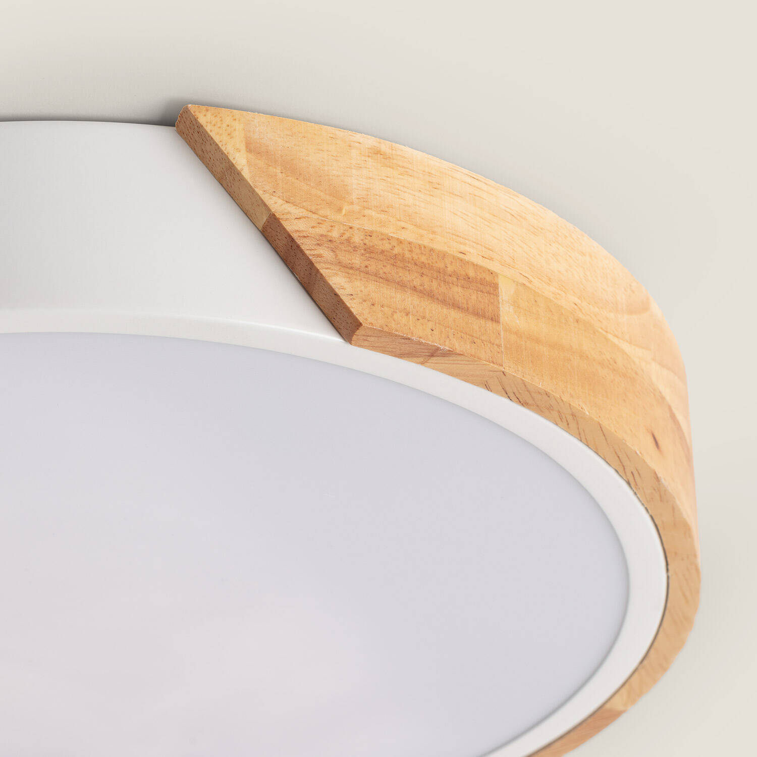 Plafonnier LED Rond Bois CCT Sélectionnable Semi-Dari 18W ILUZZIA Couleur Blanche R2187-W38