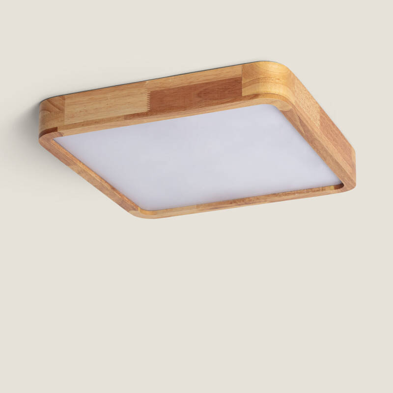 Plafonnier LED Carré Bois CCT Sélectionnable Koks 20W 2108-W24
