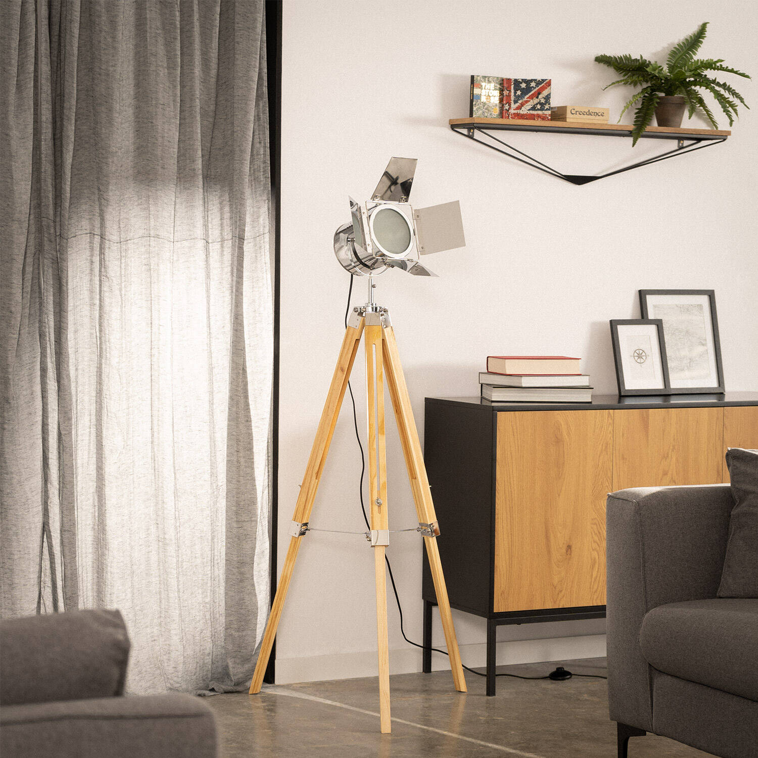 Lampadaire Bois et Metal Turea Couleur Argent