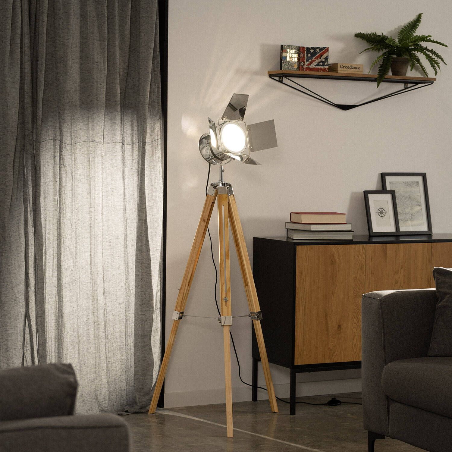 Lampadaire Bois et Metal Turea Couleur Argent