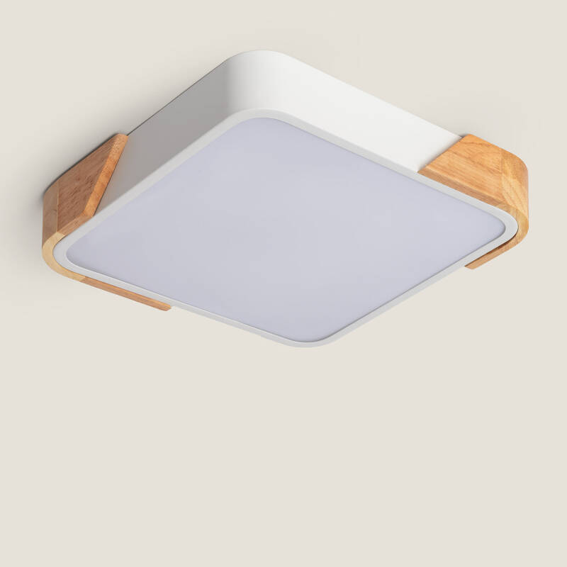 Plafonnier LED Carré Bois CCT Sélectionnable Semi-Dari 18W ILUZZIA Couleur Blanche R2367-W40
