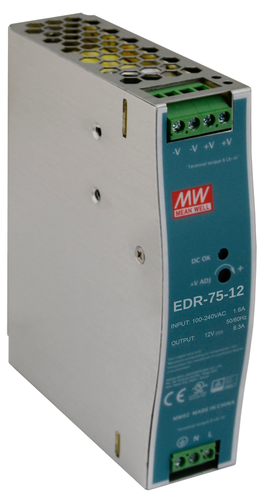 Alimentation 12V DC 75W 6.3A MEAN WELL EDR-75-12 pour Rail DIN