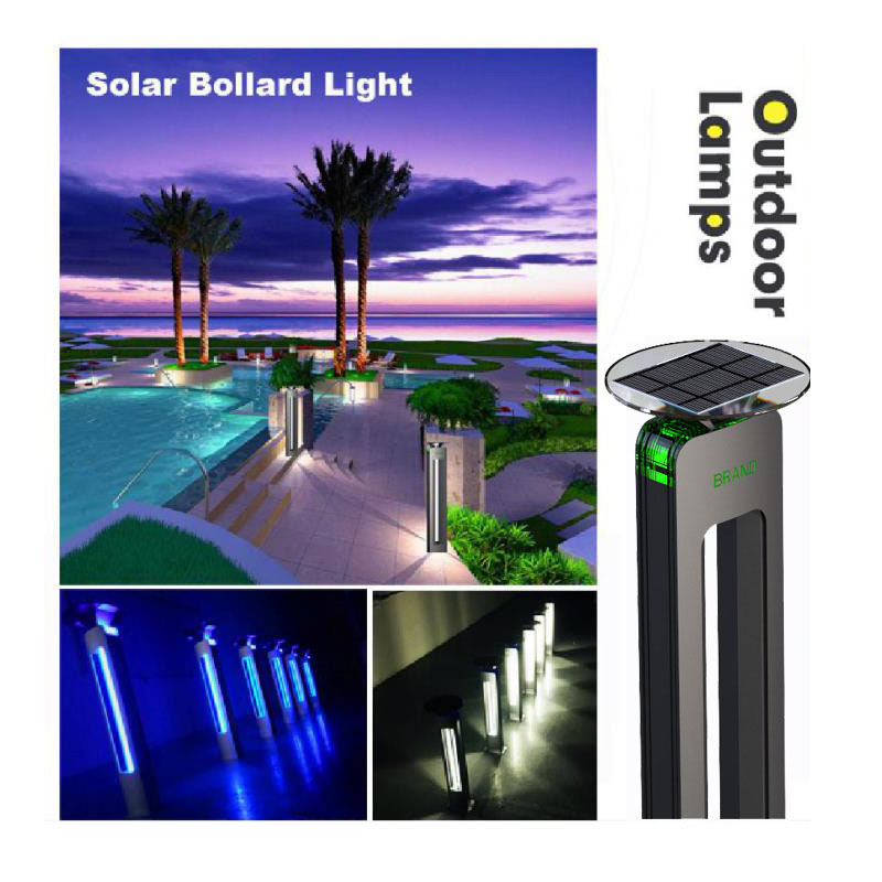 Aluminum solar bollard light BLUE+WHITE