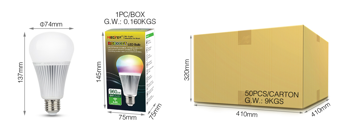 AMPOULE LED E27 RGB/CCT 9 WATTS - MI-LIGHT - MIBOXER -