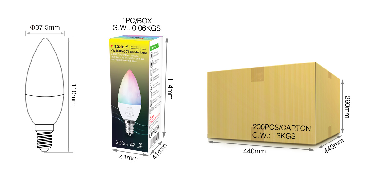 Ampoule LED E14 RGB+CCT 4W Mi-Light - Miboxer -