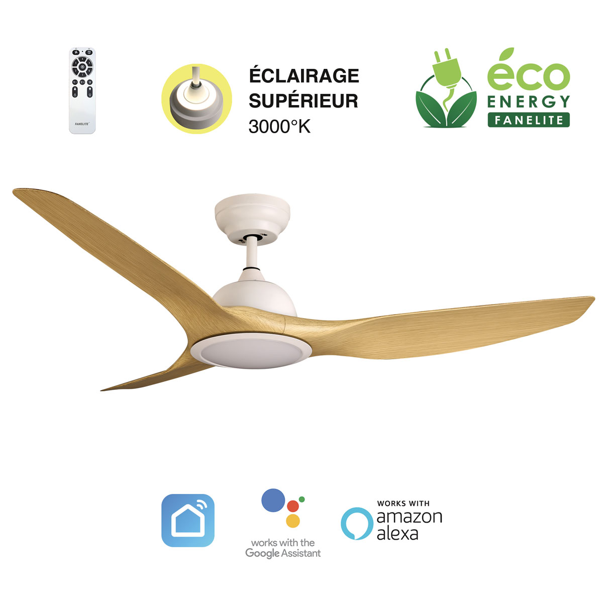 Fanelite Brasseur Royal 132 cm - 3 pales - Double Led - CC moteur