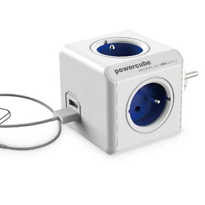 MULTIPRISE ALLOCACOC POWERCUBE ORIGINAL 4 PRISES FR BLEU + 2XUSB