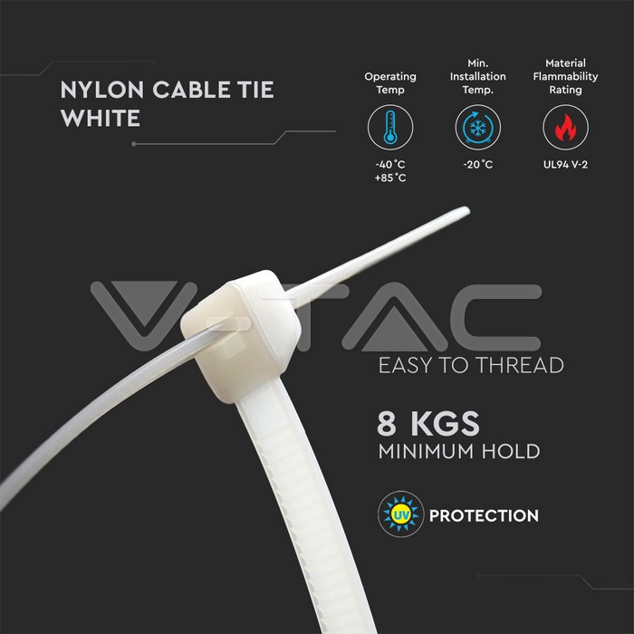 VT-CABLE TIE-2.5*100MM- WHITE