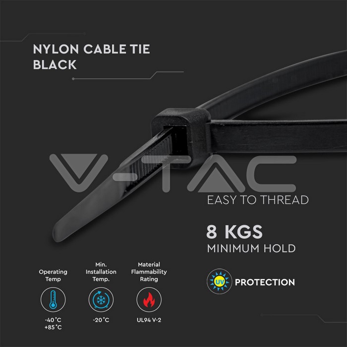 VT-CABLE TIE-2.5*200MM- BLACK
