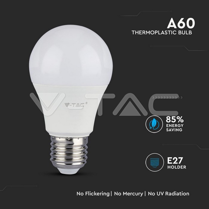 VT-262D AMPOULE PLASTIQUE LED 12W A60 SAMSUNG PUCE 6400K E27 DIMMABLE