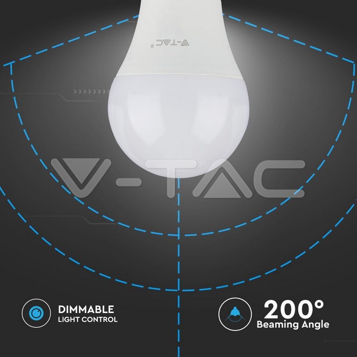 VT-262D AMPOULE PLASTIQUE LED 12W A60 SAMSUNG PUCE 6400K E27 DIMMABLE