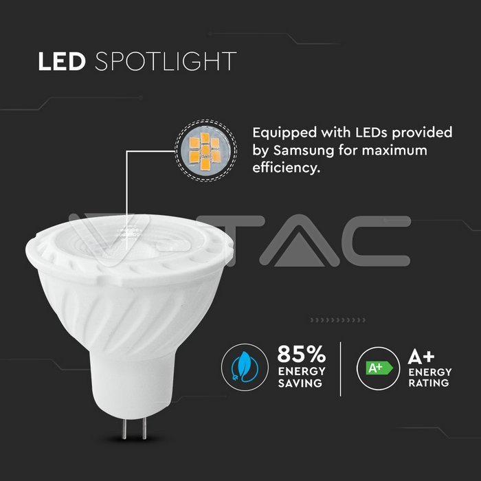 VT-267 LED Spotlight SAMSUNG CHIP - GU10 6.5W MR16 Riple Plastic 38° 4000K