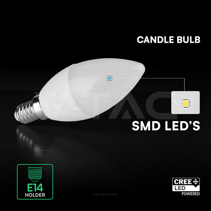 VT-268 6.5W PLASTIC CANDLE BULB 3000K E14