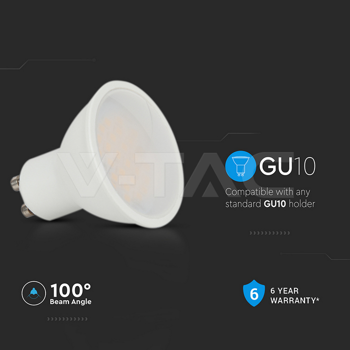VT-205 4.5W GU10 SMOOTH PLASTIC SPOTLIGHT SAMSUNG CHIP 4000K 110'D
