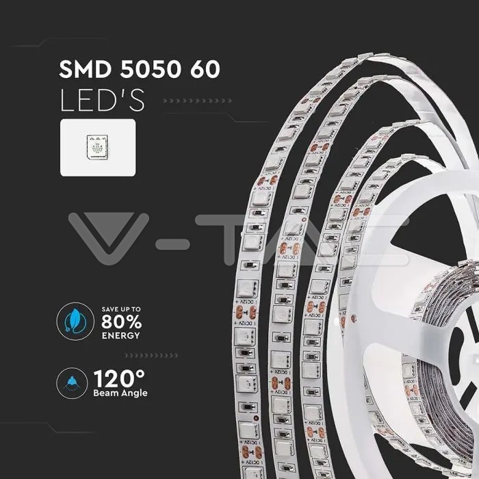 VT-5050 60 11W/M LED STRIP LIGHT 6400K IP20 (5M/ROLL)