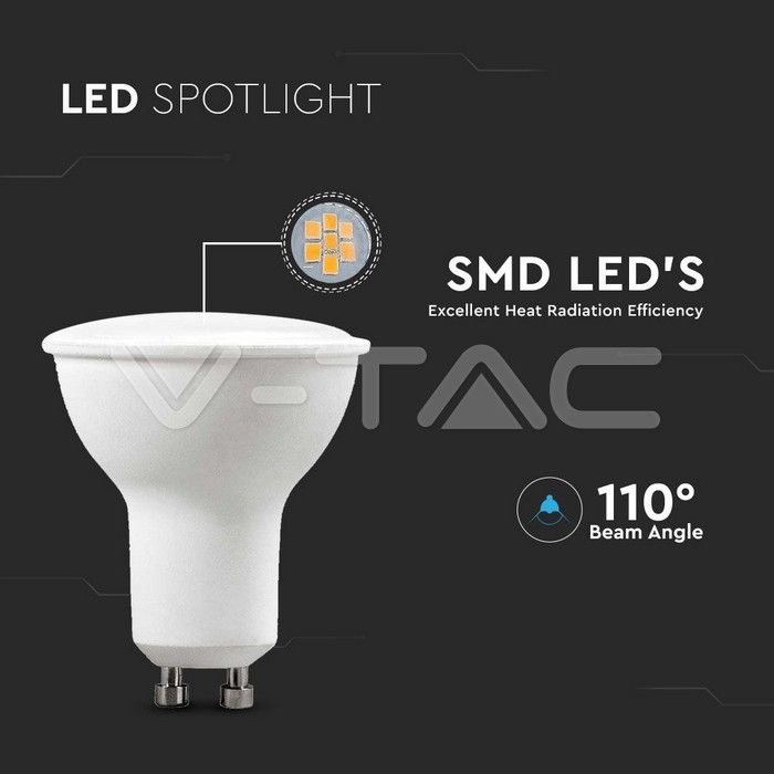 VT-2225 4.5W SMD WHITE PLASTIC SPOTLIGHT-MILKY COVER 4000K GU10 110'D 6PCS/PACK