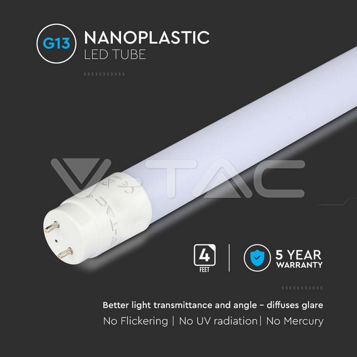 VT-122 16.5W T8 NANO PLASTIC TUBE NON ROTATABLE 120CM SAMSUNG CHIP 6500K 110LM/W