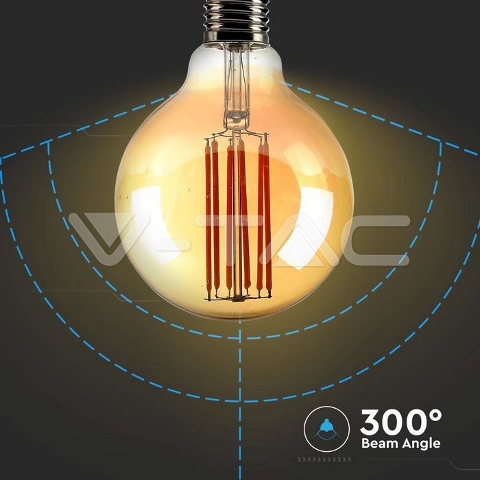 VT-2027 7W G95 LED FILAMENT BULB AMBER GLASS 2200K E27